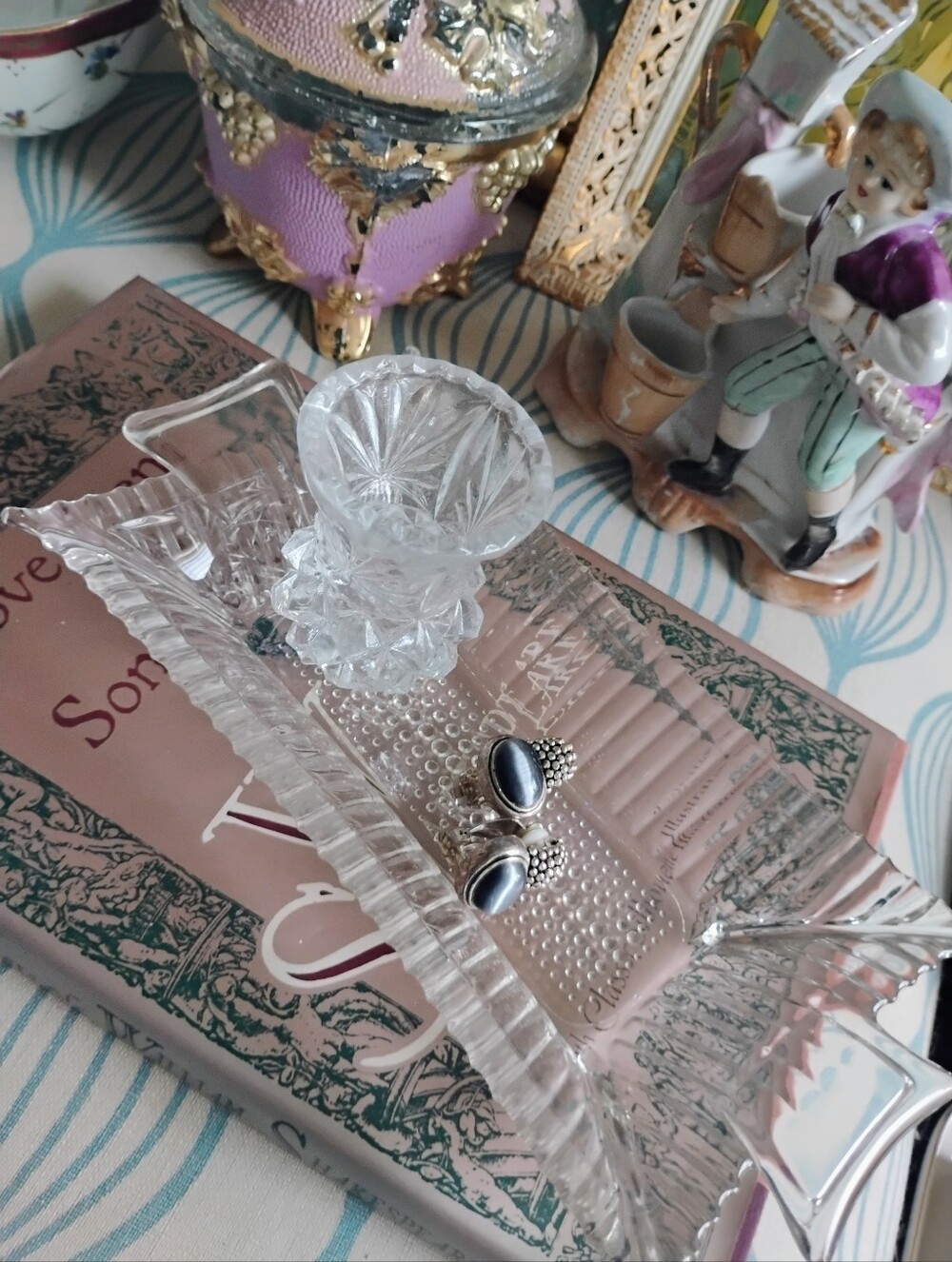 Vintage, Jewelry Trinket Tray, Clear Cut Glass